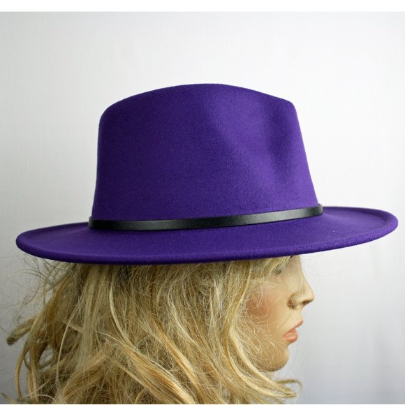 Viv's Boutique Accessories - Purple Retro Flat Brim Panama Hat